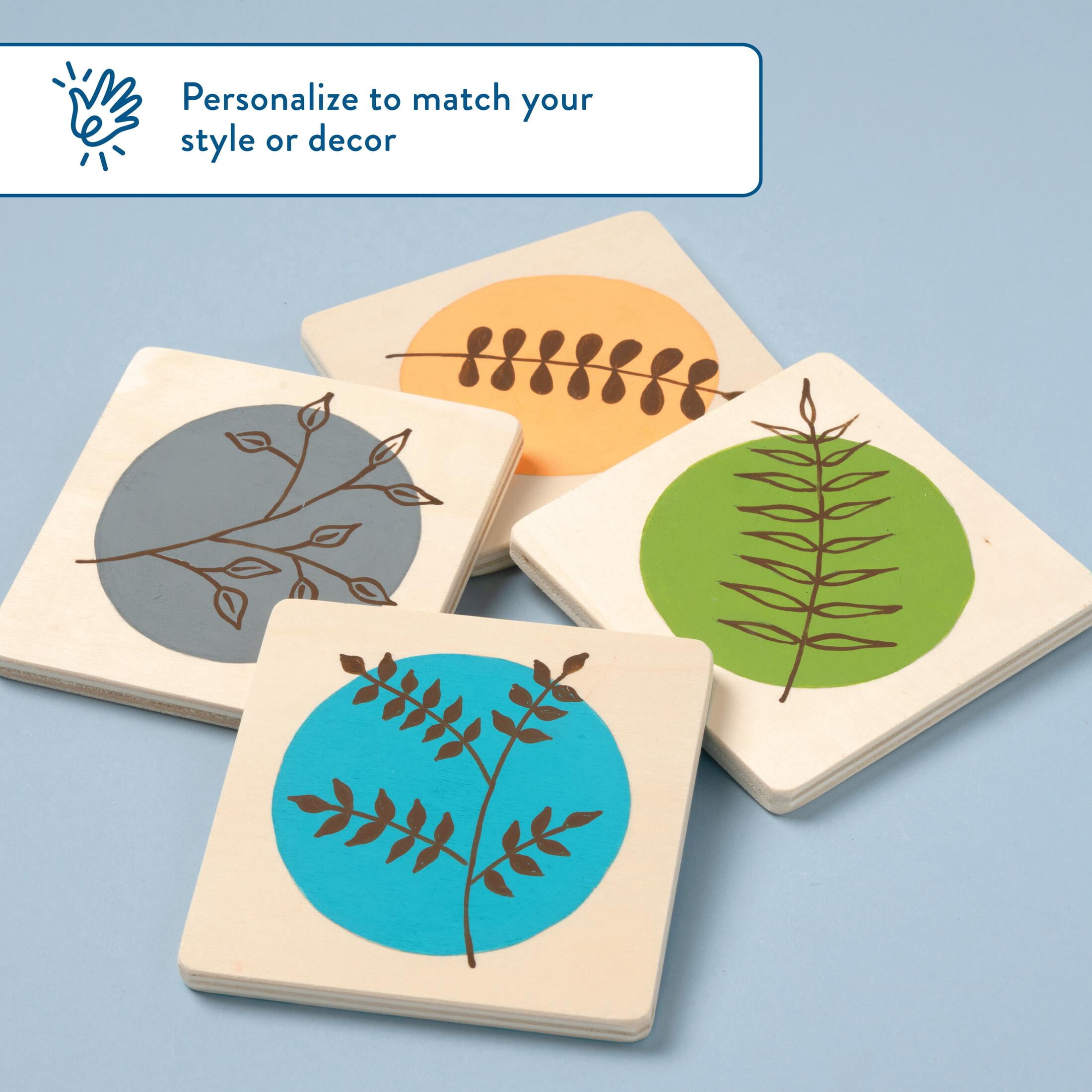 Hello Hobby Wood Coaster Set, 4 Piece, 4" x 4"