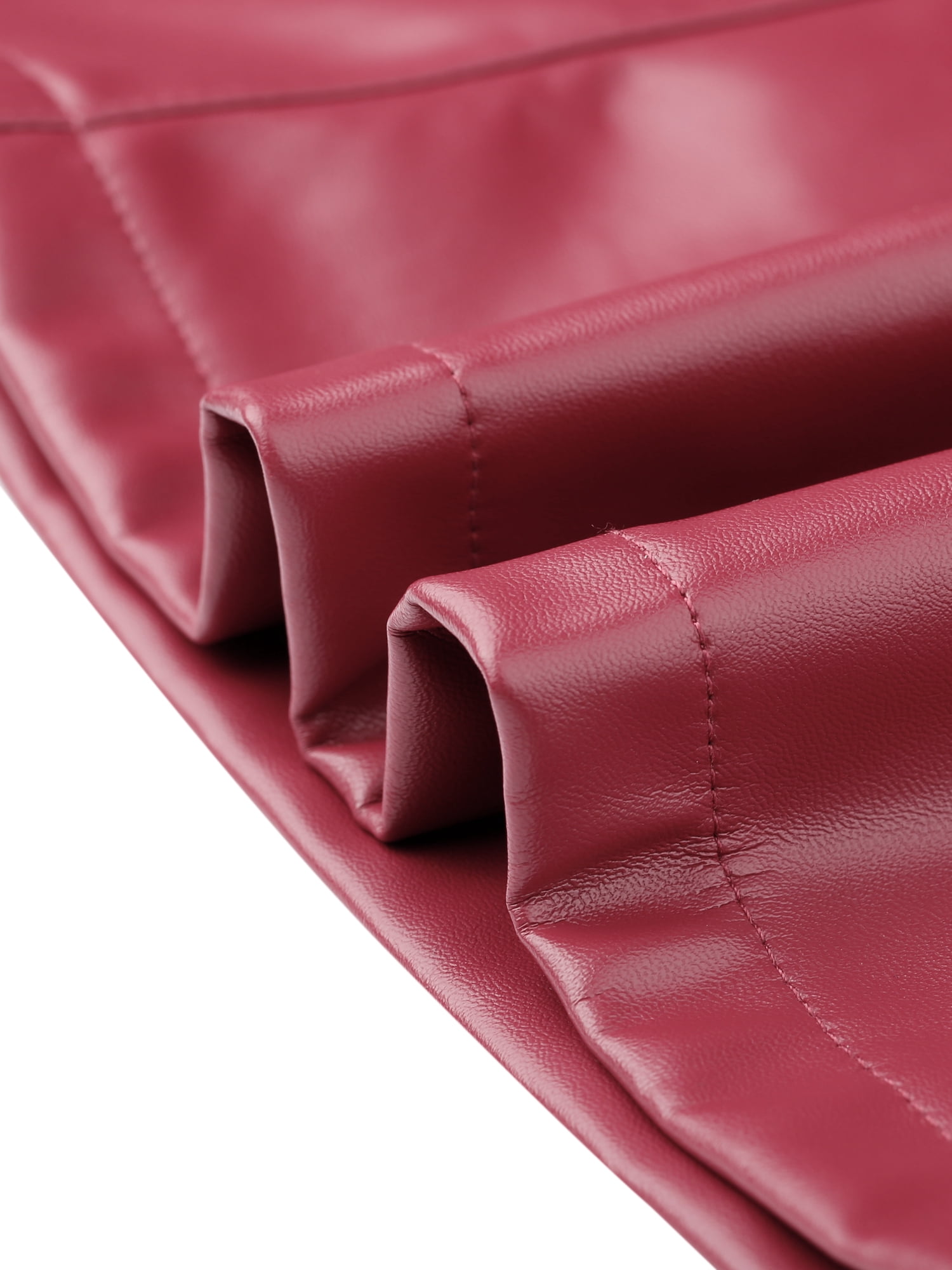 DARING DIVA Women A-Line High Waist PU Faux Leather Belted Midi Skirt L Wine Red