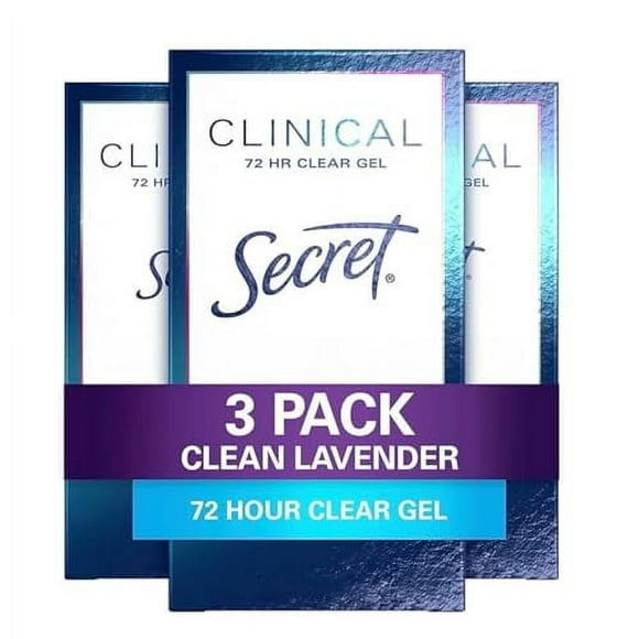 Secret Clinical Strength Antiperspirant Deodorant for Women, 3X Stress Protection, 72hr Sweat & Odor Protection, PH Balancing Minerals, Clear Gel, Clean Lavender Scent,