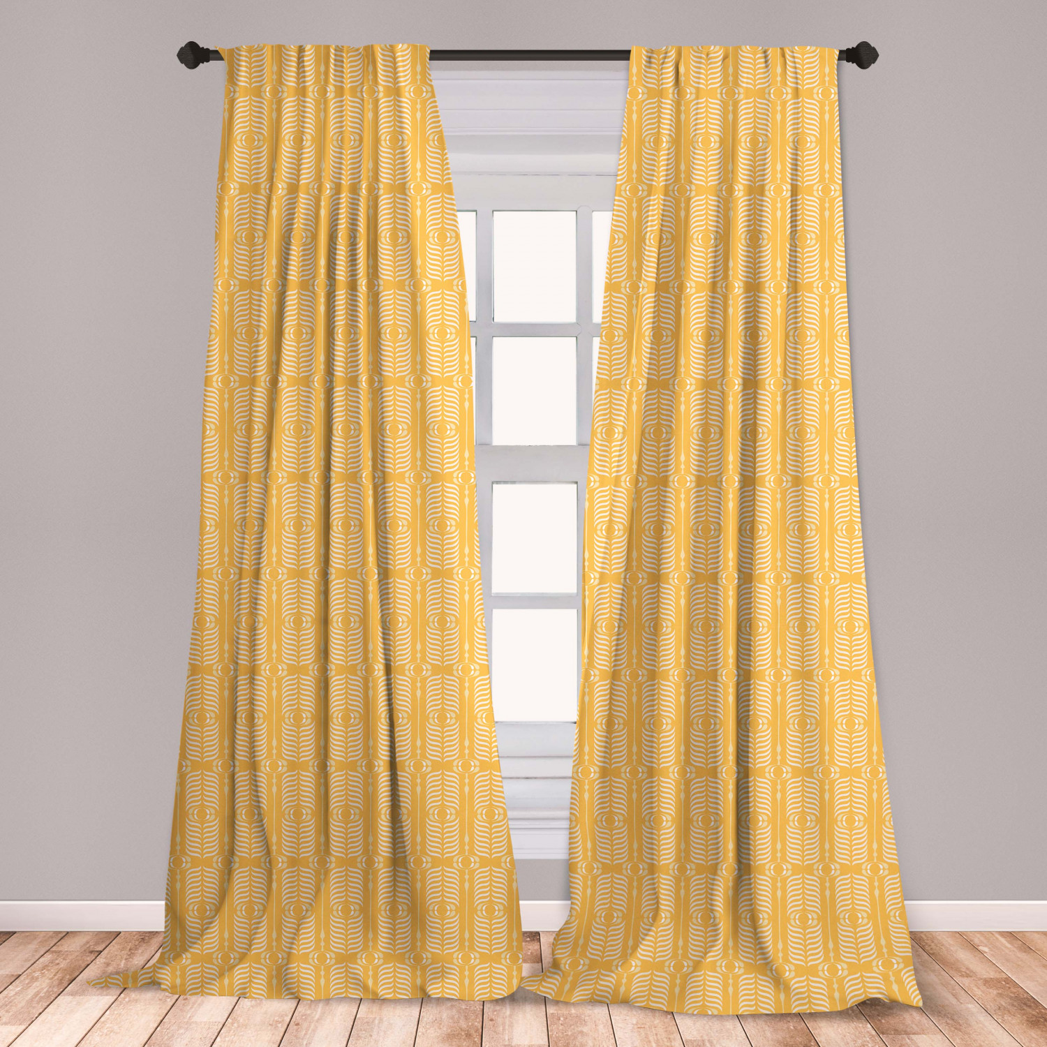 Abstract Curtains 2 Panels Set, Ogee Pattern Inspired Design Modern