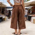 thumbnail image 5 of ROHUUQUE Women's Capri Wide Leg Pants High Waist Casual Solid Bottoms with Pockets Beach Summer 7/8 Length, 5 of 9