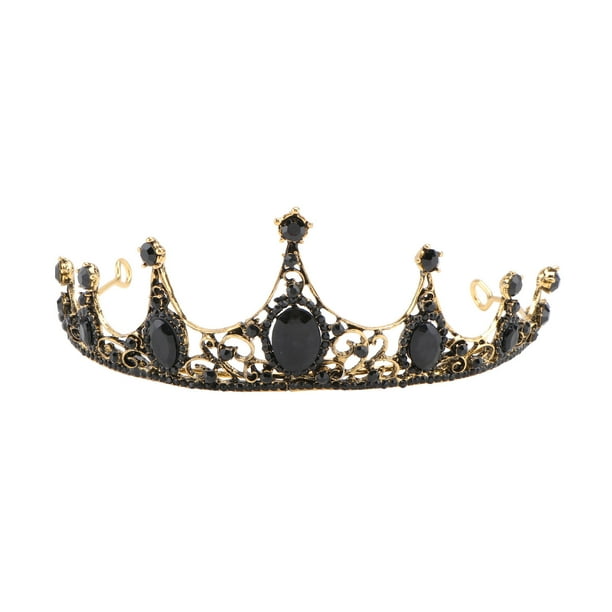 Corona barroca negra con cristales y diamantes de imitación para la cabeza, tiara de aleación, accesorios para fotos de boda para novia y mujer.