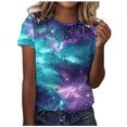 thumbnail image 2 of Itsame Short Sleeved Shirt Summer Womens Printed T-Shirt Casual Tops Round Neck Blouses Purple Size 2XL, 2 of 4