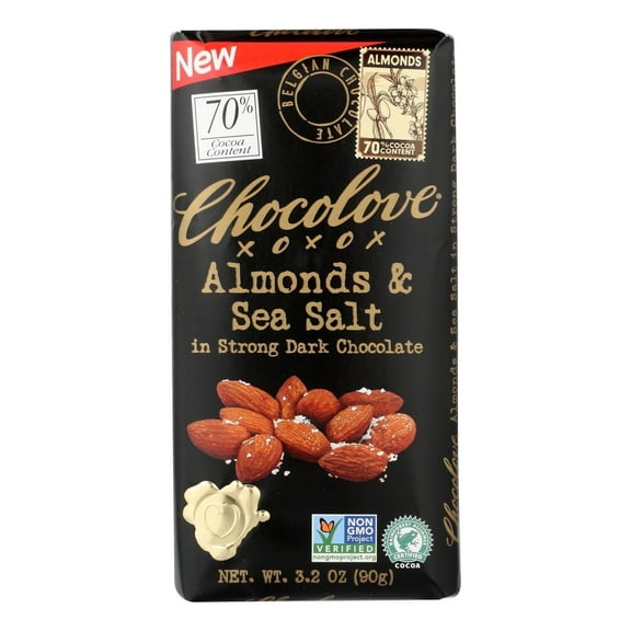 Chocolove Almonds & Sea Salt in Strong Dark Chocolate 3.2 oz Pack of 4