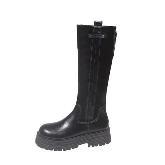 Black Females Elastic Knight Boots With Platform Sole For Autumn And Winter Wear Comfortable And Functional With Long Tube