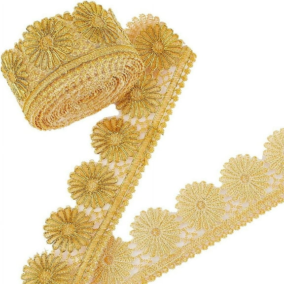 5 Yards Flower Lace Trim 2 Inch Yellow Vintage Ribbon for Wedding Applique Dress Bridal Curtain Slipcover DIY Crafts - Sewing Fabric Crochet Yellow
