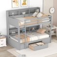 thumbnail image 3 of Twin Size Bunk Bed with Built-in Shelves Beside Both Upper and Down Bed, Wooden Bunk Bed Frame with Storage Drawer, Multifunctional Bunk Bed for Boys Girls Teens Bedroom, No Box Spring Needed, Grey, 3 of 7