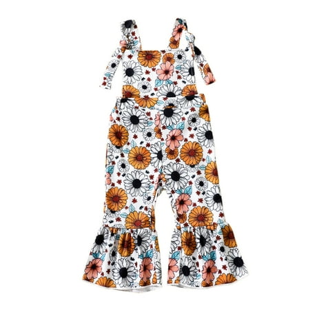 

ZRBYWB Toddler Girls Romper Sleeveless Floral Print Romper Bell Bottoms Jumpsuit Clothes Cute Summer Clothes