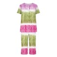 thumbnail image 4 of Besolor Womens 2 Piece Lounge Sets Tie Dye Crewneck Short Sleeve Tops and Capris Pants Pajamas Sleepwear, 4 of 7