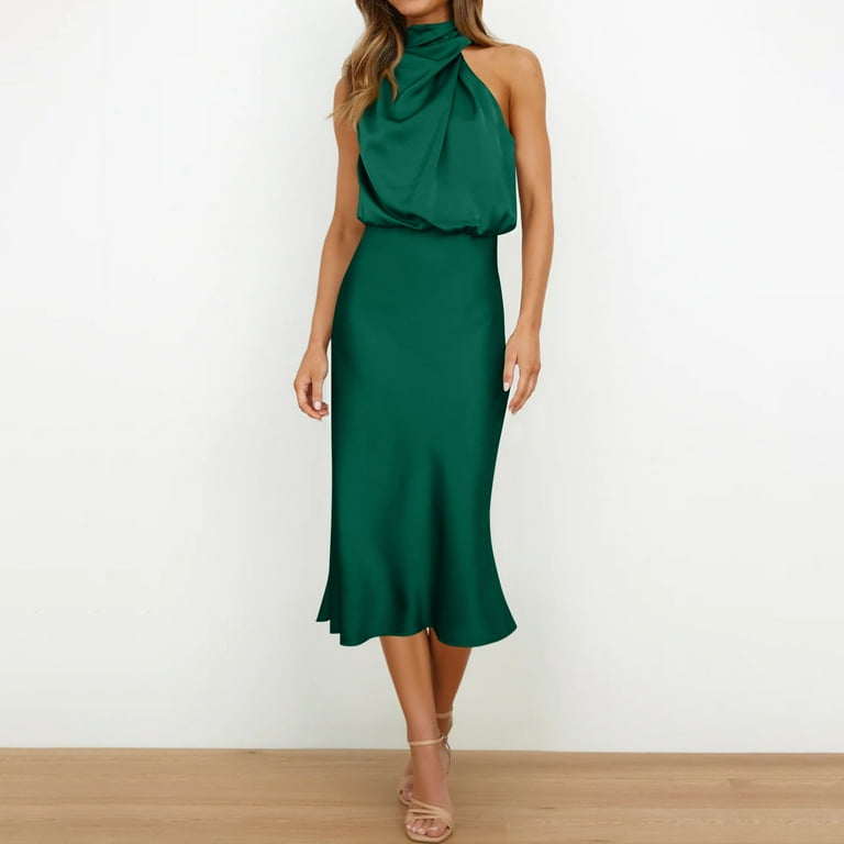 sachin and babi light blue dress Ovbmpzd Summer Dresses for Women Sleeveless Midi Green Satin Wedding Guest Dress Dresses Sundresses for Women Over 50 L, Women's, Size: Large