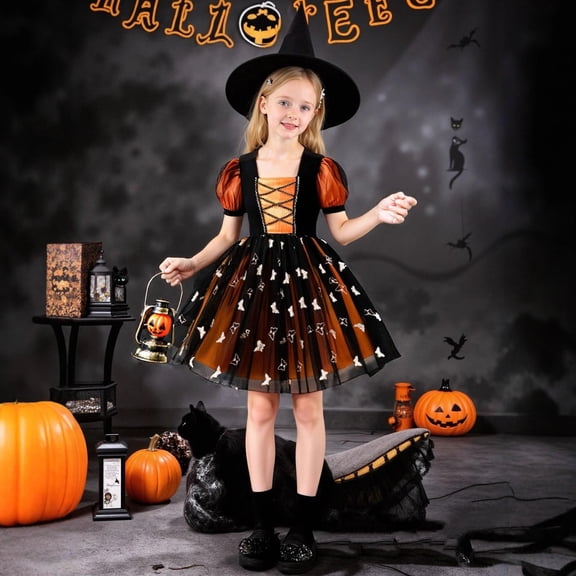 Halloween performance costume cosplay performance costume girls bubble sleeve mesh dress