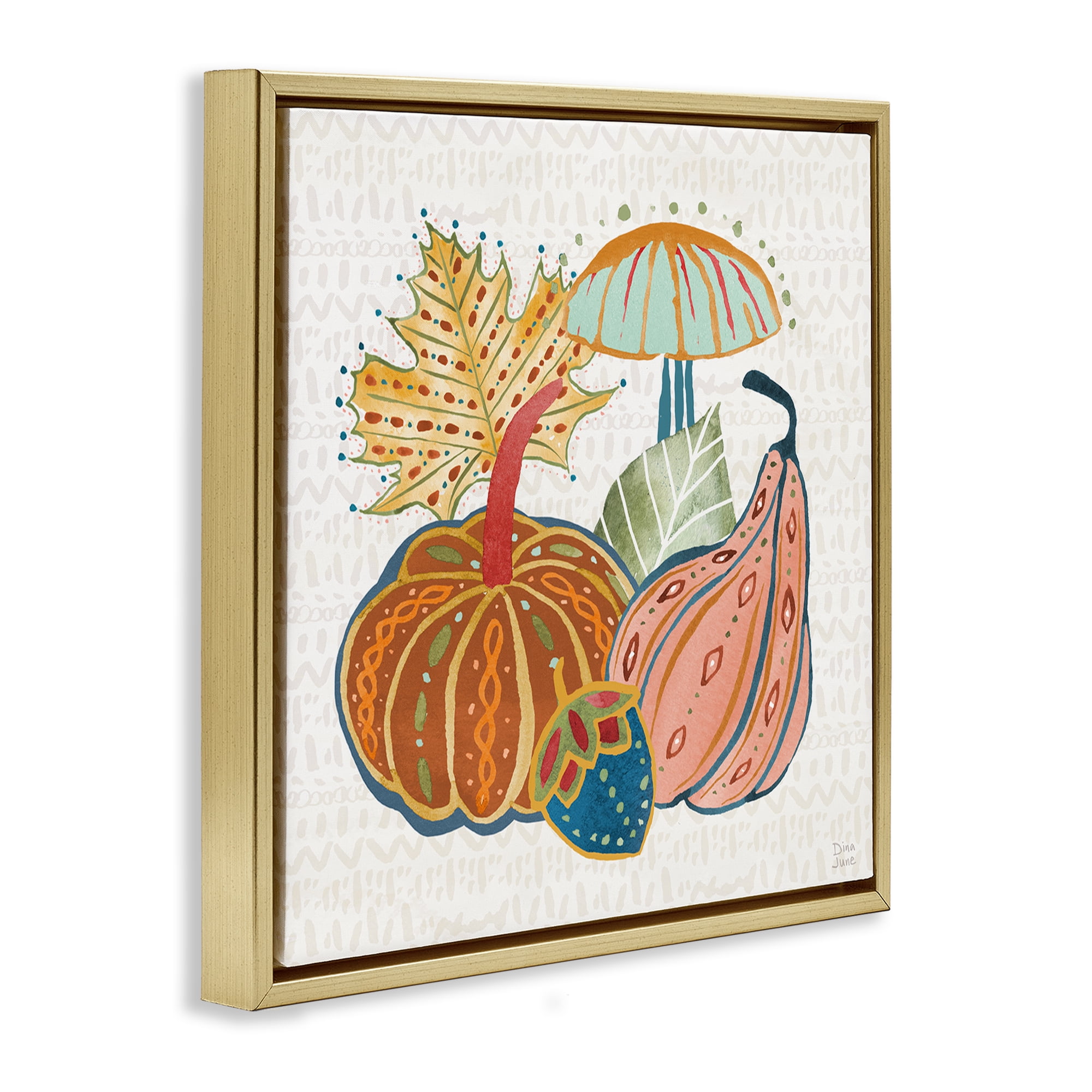 Stupell Industries Harvest Whimsy Gourds Holiday Painting Gold Floater Framed Canvas Art Prints Wall Art, 18 x 18