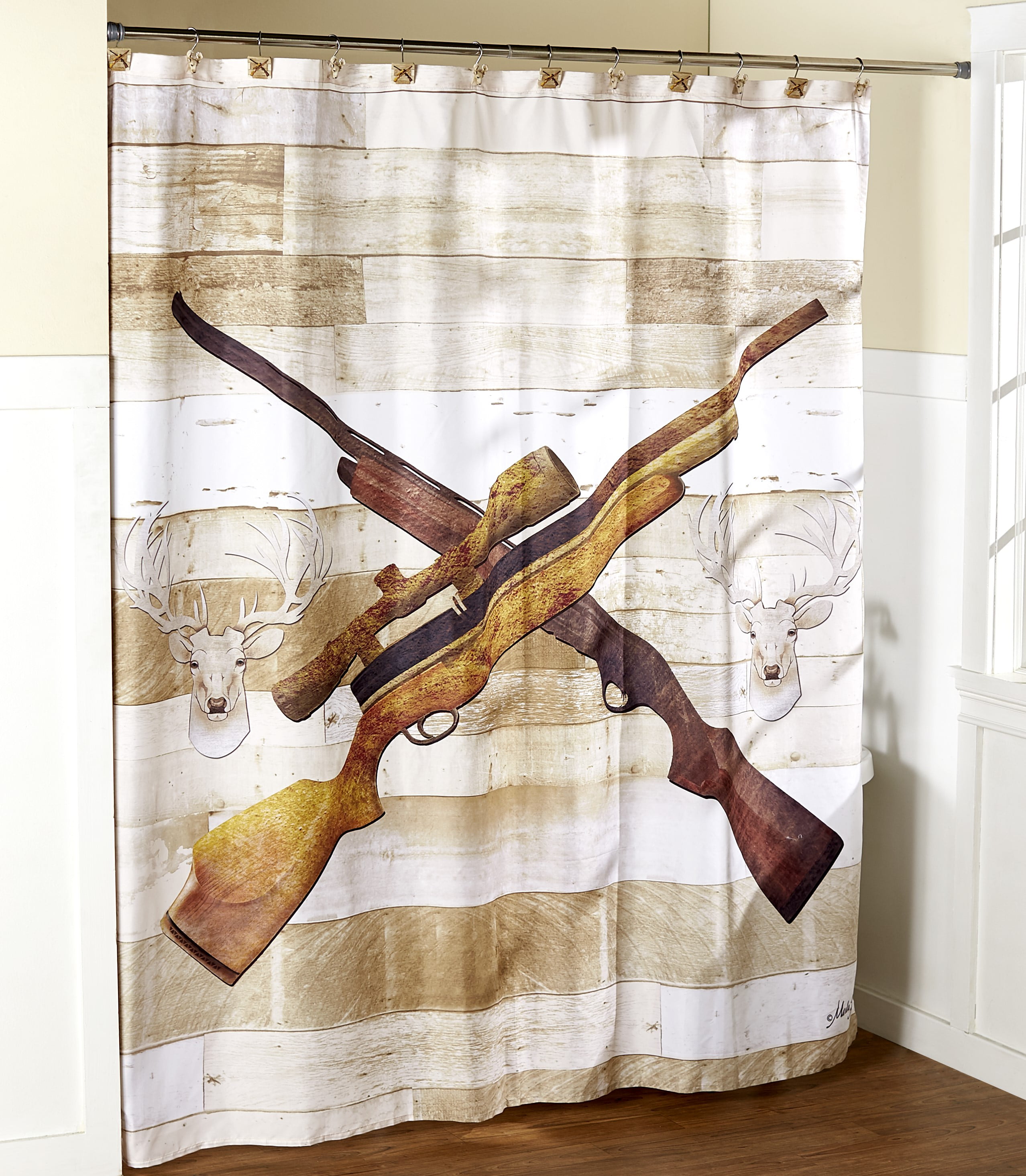 BORN TO HUNT BATHROOM SHOWER CURTAIN AND HOOK SET  70" X 72" 
