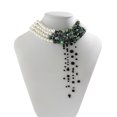 thumbnail image 6 of NICKSUN Women Multi‑Layer Choker Necklace, White Imitation Pearl & Green‑Black Speckled Beaded Collar with Floating Black Bead Tassel, Gothic Statement Neck Jewelry for Party Costume, 6 of 7