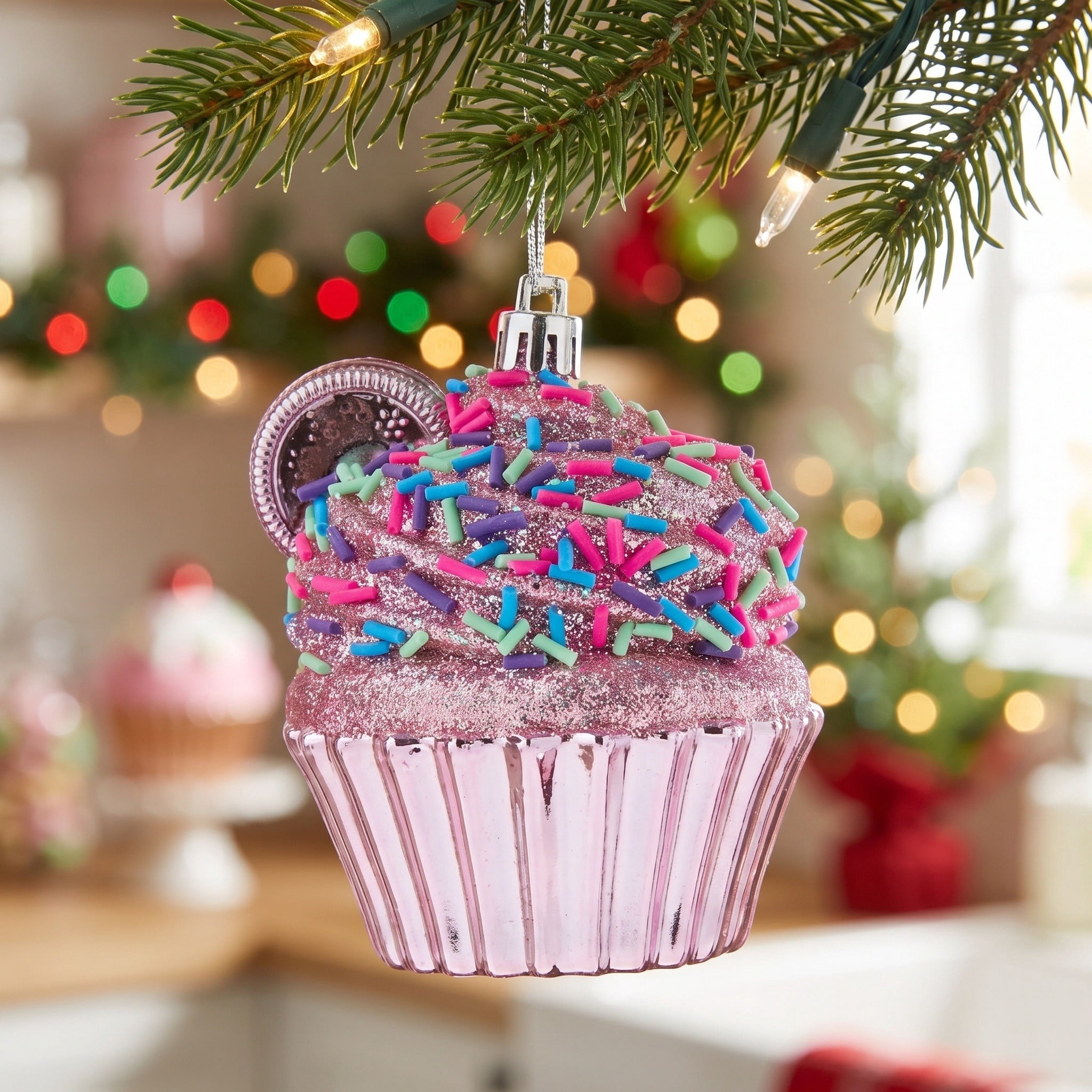 Pink Glitter and Sprinkles Cupcake Christmas Ornament, 3.5", by Holiday Time