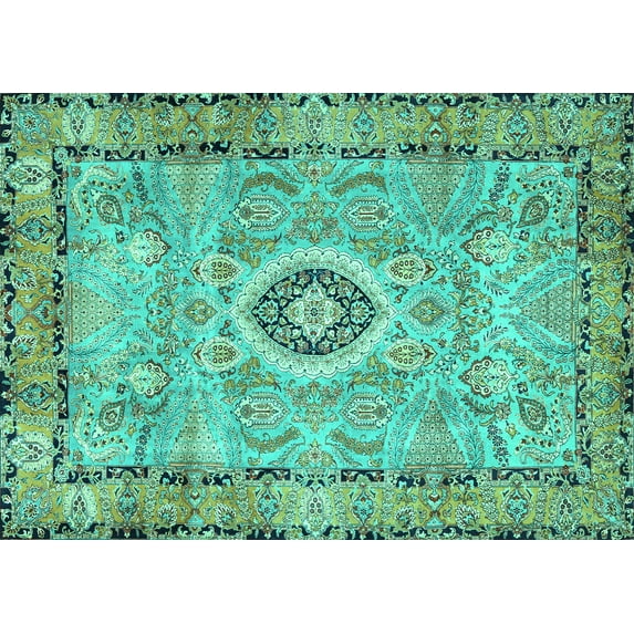 Ahgly Company Machine Washable Indoor Rectangle Persian Turquoise Blue Traditional Area Rugs, 2' x 4'
