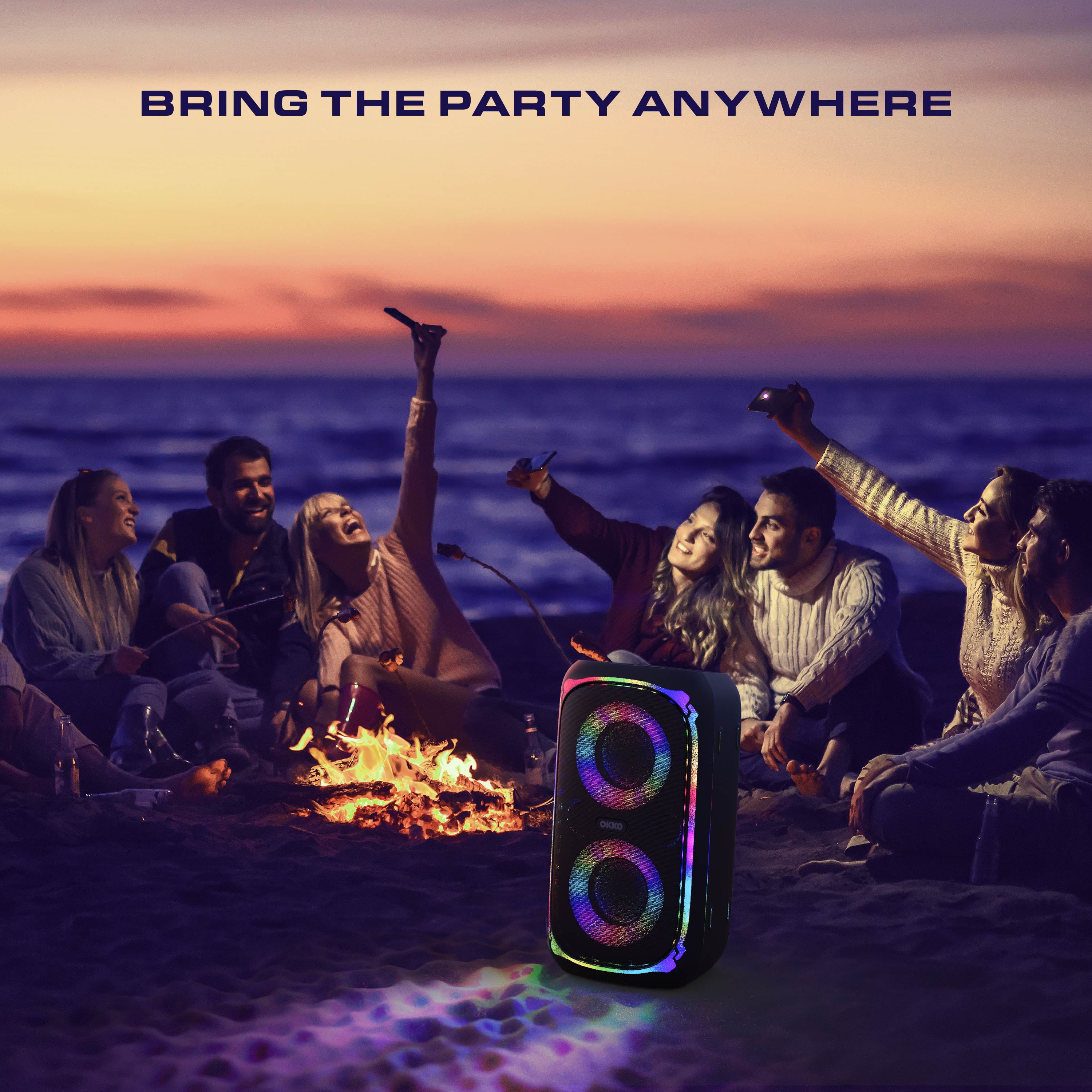 OKKO Sonic Bass V4 Portable Bluetooth Speaker – Wireless Party Speaker with Deep Bass, Karaoke Speaker with Microphone Port, LED Lights, Outdoor Portable Rechargeable Speaker