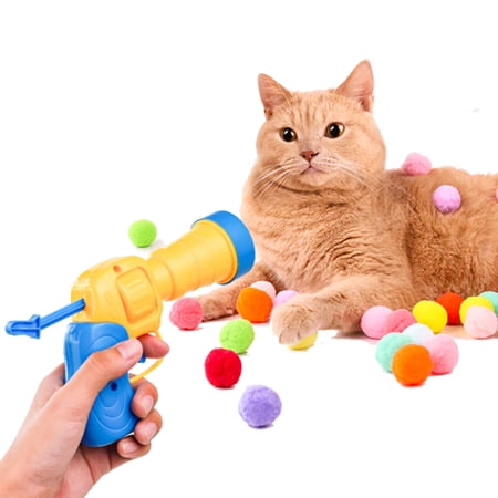 Cat Toy Ball Launcher Gun Shooter,Cat Fetch Toy, Plush Ball Shooting with 50Pcs Pom Pom Balls, Toys Interactive for Indoor Cats