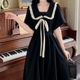 thumbnail image 3 of Vestido negro de línea A,Vestido de línea A Vestido corto con lazo delantero Vestido de línea A Vestido midi de línea hecho a medida para la perfección, 3 of 14