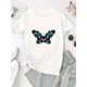 thumbnail image 2 of Women's Stylish Butterfly Print T-Shirt - Casual Crew Neck, Short Sleeve, Soft Polyester Blend, Comfortable Summer Top in White with Black & Green Floral Print Design, Vacation Clothing | Trendy Wome, 2 of 6