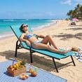 thumbnail image 2 of EDX Park Steel Stacking Chaise Lounge Chair for Outdoor Patio, Cyan, 2 of 10