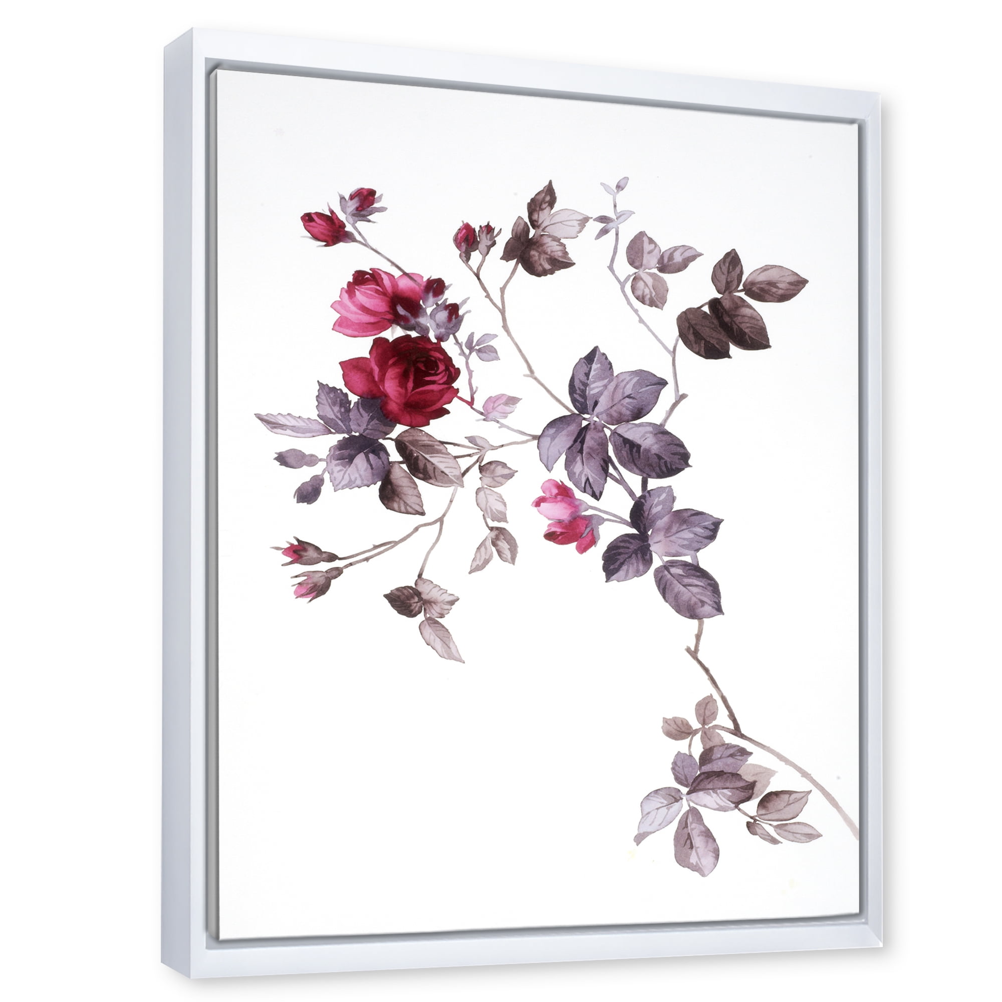 Designart 'Purple Wildflowers On White II' Traditional Framed Canvas Wall Art Print