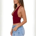 thumbnail image 4 of Women Halter Deep V Neck Backless Crop Tank Top Open Back Sleeveless Slim Fit Y2k Summer Tops, 4 of 5