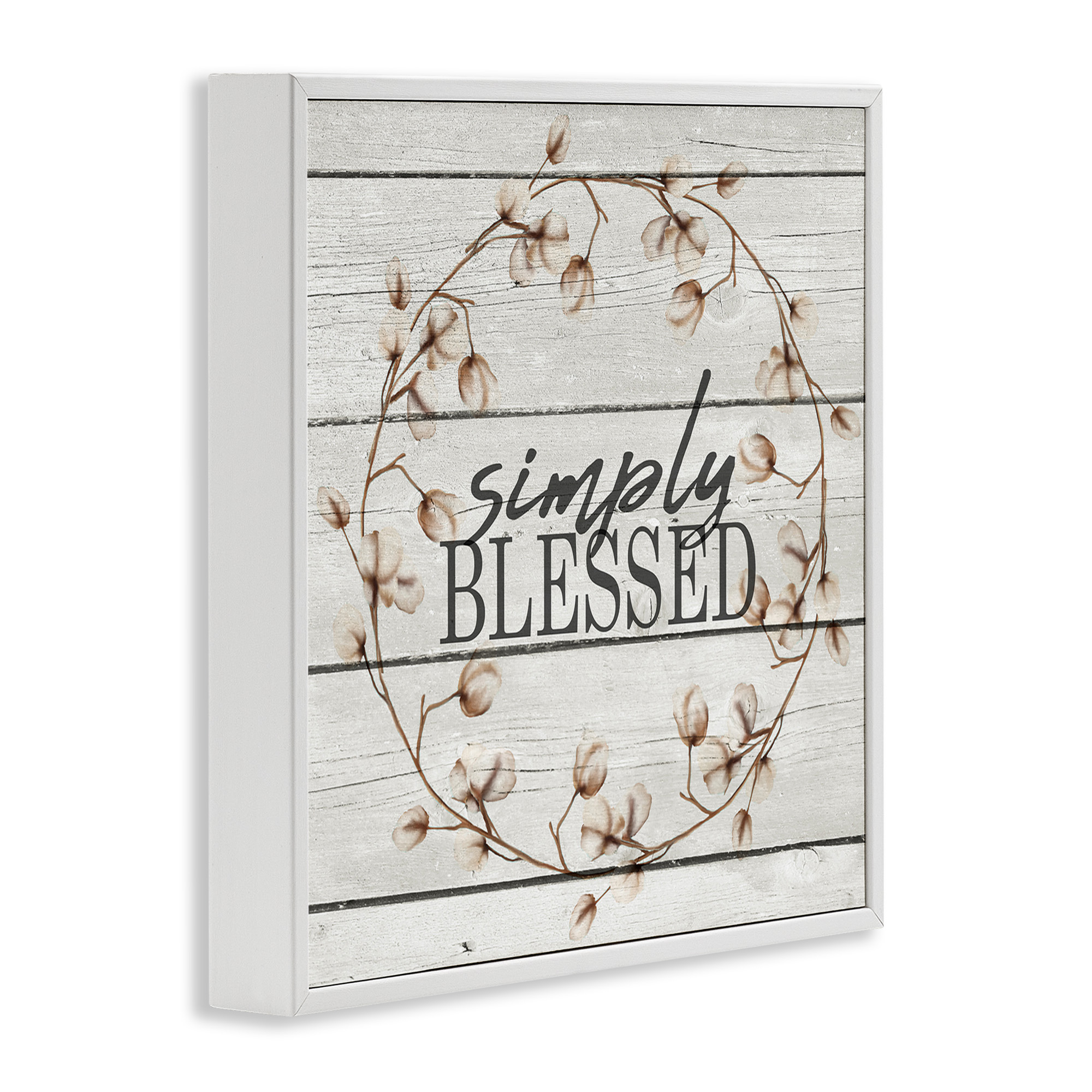 Stupell Industries Simply Blessed Rustic Wreath Botanical & Floral Painting White Framed Art Print Wall Art, 12 x 12
