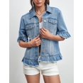 thumbnail image 3 of Chaqueta vaquera Kedera para mujer, manga corta, dobladillo con volantes, azul, 3 of 6