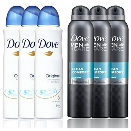 3 Dove Men+Care Clean Comfort & 3 ORIGINAL Deodorant Spray 150 ml (TOTAL of 6)