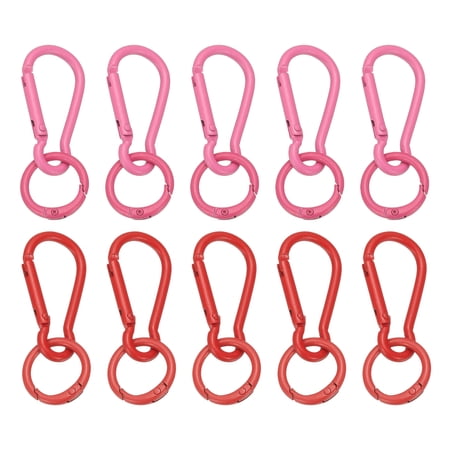 Uxcell 10Pcs Keychain Clips with O Rings Rose Red/Pink Small Metal Alloy Key Ring Holder Snap Hook Keychain Clips Buckle for Women Men Multipurpose Outdoor Camping Hiking Travelling