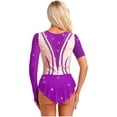 thumbnail image 2 of iiniim Women's Color Block Rhinestone Gymnastics Leotard Figure Skating Dance Costume Ballet Dancewear Purple S, 2 of 7