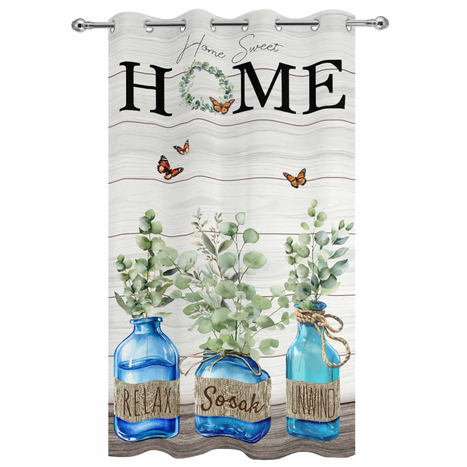 Outdoor Curtains for Patio Waterproof, Eucalyptus Leaves Windproof Pravicy Outside Porch Blackout Curtain, Home Summer Botanical Vintage Sun Blocking Grommets Curtains for Cabana Gazebo 54"x108"