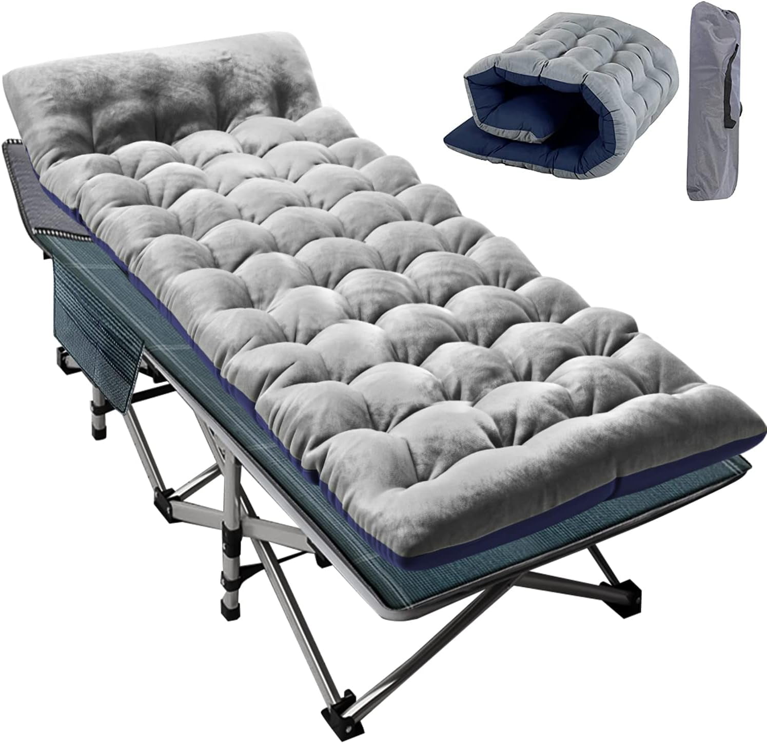 Folding Camping Cot W/Mat for Adults, Heavy Duty Outdoor Bed with Carry