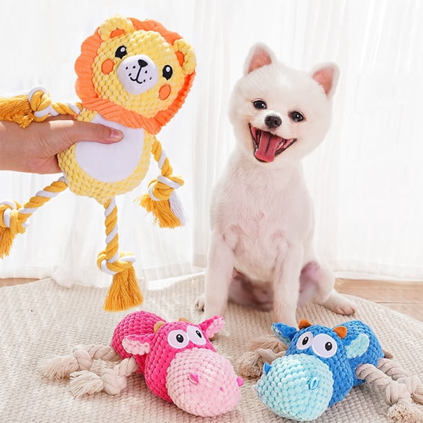 Juguete para morder perro que chilla | Juguete interactivo de peluche para moler mascotas | Vellón de piña duradero | Tira y afloja con cuerda | Limpieza dental | 30x27cm | Naranja, Azul, Rosa