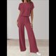thumbnail image 5 of Traje Informal de Dos Piezas para Mujer, para Viajes y Vacaciones de Verano, con Corta y Pantalones Anchos. Rojo Ladrillo L, 5 of 7
