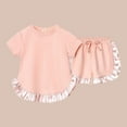 thumbnail image 3 of Xudanell Baby Girl Summer Clothes Solid Color Lace Short Sleeve Tops Shorts Set Baby Girls Clothing Pink 6-7 Years, 3 of 8