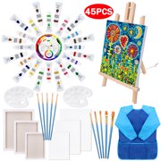 Angle View: BRIZI LIVING Acrylic Painting Supplies Kit- 45-Piece Acrylic Painting Supplies Kit  24 Non Toxic Washable Paints,1 Table Top Easel, 6 Painting Canvas, 5 Paint Brushes, 2 Color Mixing Palette, 1 Waterp