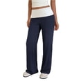 thumbnail image 2 of Women's Fold Over Lounge Pants Low Rise Wide Leg Yoga Sweatpants Stretchy Bell Bottoms Leggings Roll Over Pants Blue S, 2 of 5