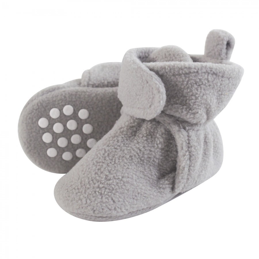 Luvable Friends Baby and Toddler Cozy Fleece Booties, Neutral Gray, 12-18 Months