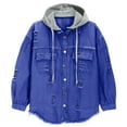 thumbnail image 4 of RXMEKW Womens Shirts Casual, Solid Color Denim Jacket with Detachable Hood, 4 of 9