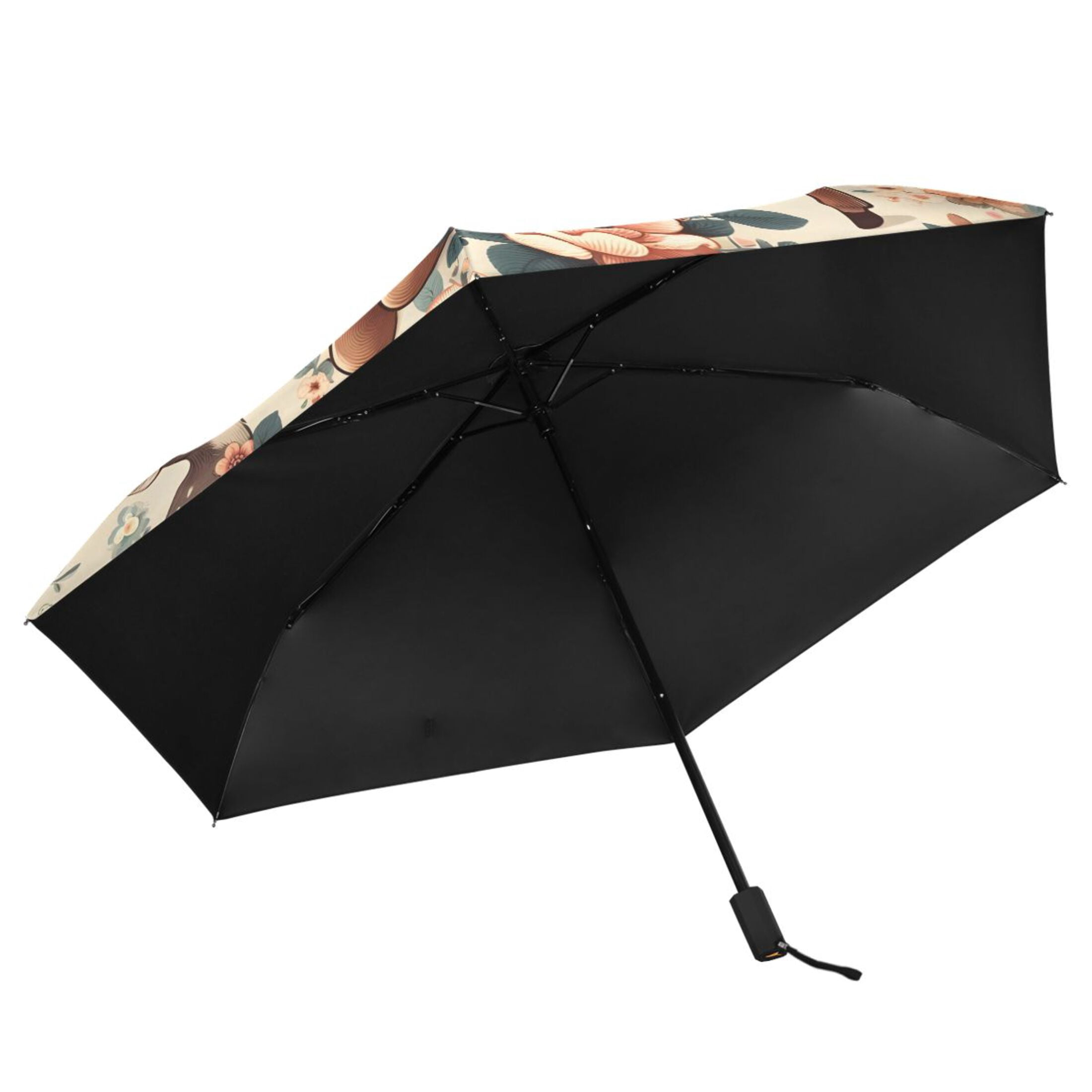 Retro Sika Deer and Flowers Compact Sun Umbrella Windproof Travel Umbrellas for Rain Strong Portable UV Protection
