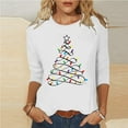 thumbnail image 2 of asdoklhq Plus Christmas Sweater Women's Fashion Christmas Printed T-shirt 3/4 Sleeves Blouse Round Neck Casual Loose Top White XL, 2 of 4