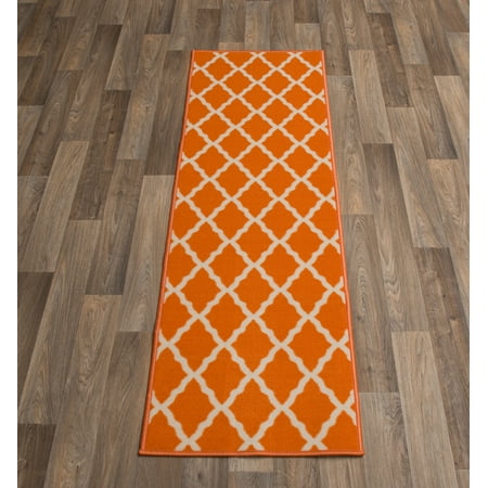 Area Rug 2x8 Sage Runner - Ottomanson Glamour Collection Moroccan Geometric Trellis Non Slip Rubber Backing Area or Runner Rug