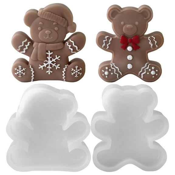 JDH 3PCS Large Size Christmas Bear Biscuit Silicone Mold Christmas Decoration Ornament Mold for Aromatherapy Candle Cake Chocolate Room Decor