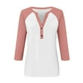 thumbnail image 4 of Breezora Womens Casual Summer Printed 3 4 Sleeve Button Down Blouse Raglan Shirt with Color Block Design XXL Size Pink, 4 of 5