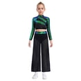 thumbnail image 3 of Aislor Girls 2 Piece Dance Outfits Sparkly Sequin Rhinestone Crop Top with Split Sides Flowy Pants Set Green 8, 3 of 6