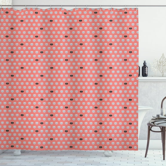 Cats Shower Curtain, Symmetrically Arranged Kitty Kittens Modern Pop Art Cartoon Design Print, Fabric Bathroom Set with Hooks, 69W X 70L Inches, Coral Pale Purpleblue, by Ambesonne