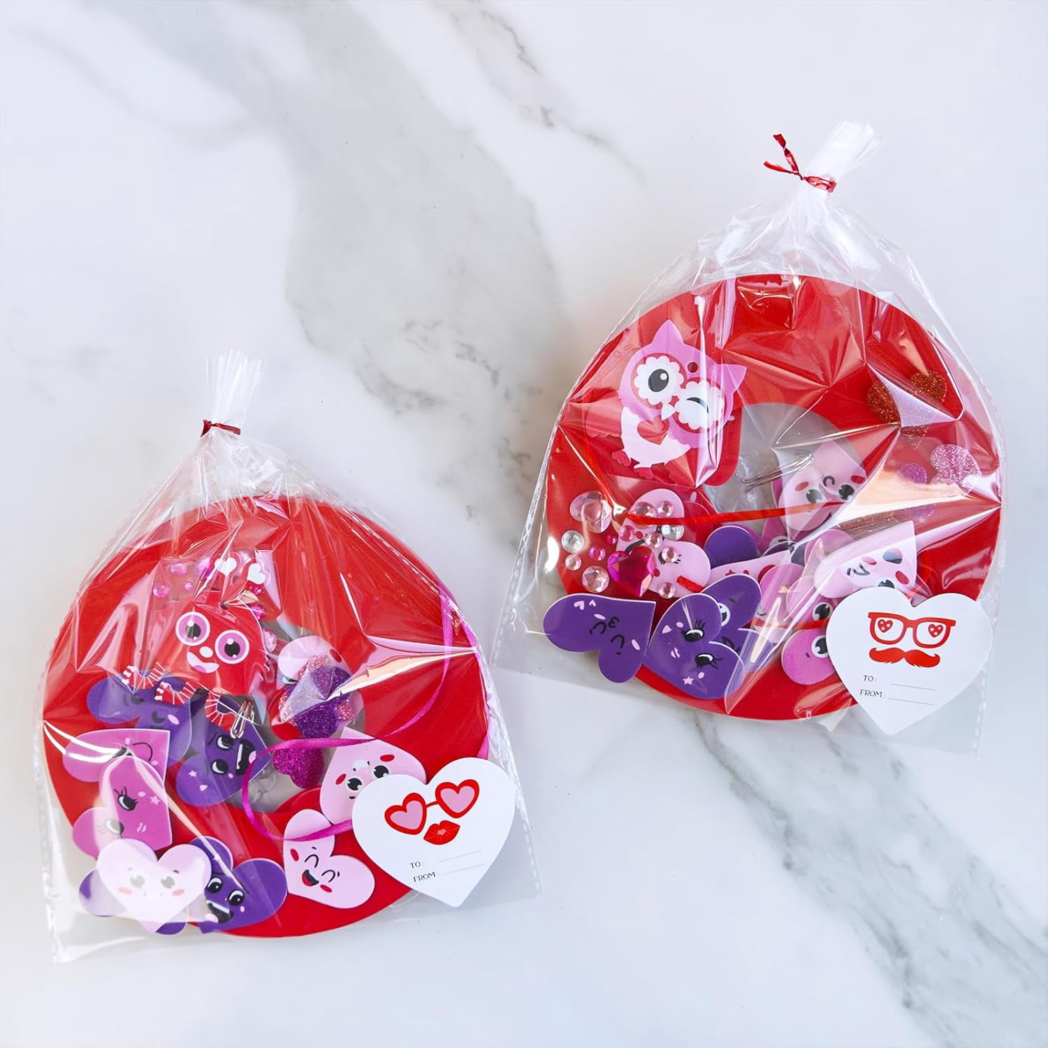 Valentine's Day Craft Kits DIY Heart Wreath Ornaments Decorations Art Sets Foam Smile Heart Stickers for Valentine's Day Party Classroom Activities Gift Exchange