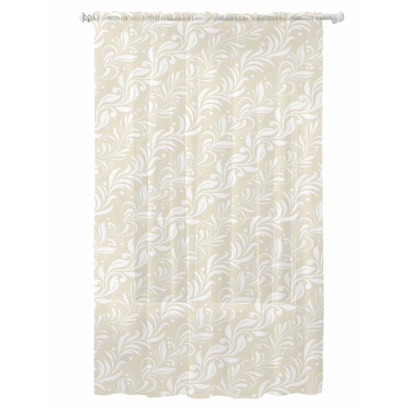Sheer Curtains 84 Inches Long, Spring Floral Semi Sheer Curtains Light Filtering Window Treatment, Vintage Simple Flowers Pattern Beige Privacy Voile Drapes for Living Room Bedroom 52x84 Inch
